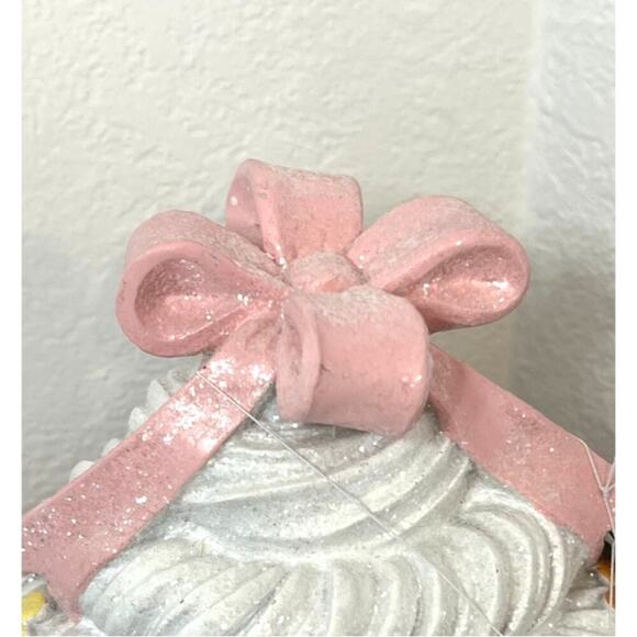 EASTER CUPCAKE Pastel Led Light-Up Gingerbread House, With Glitter and Pink Bow - Picture 2 of 6